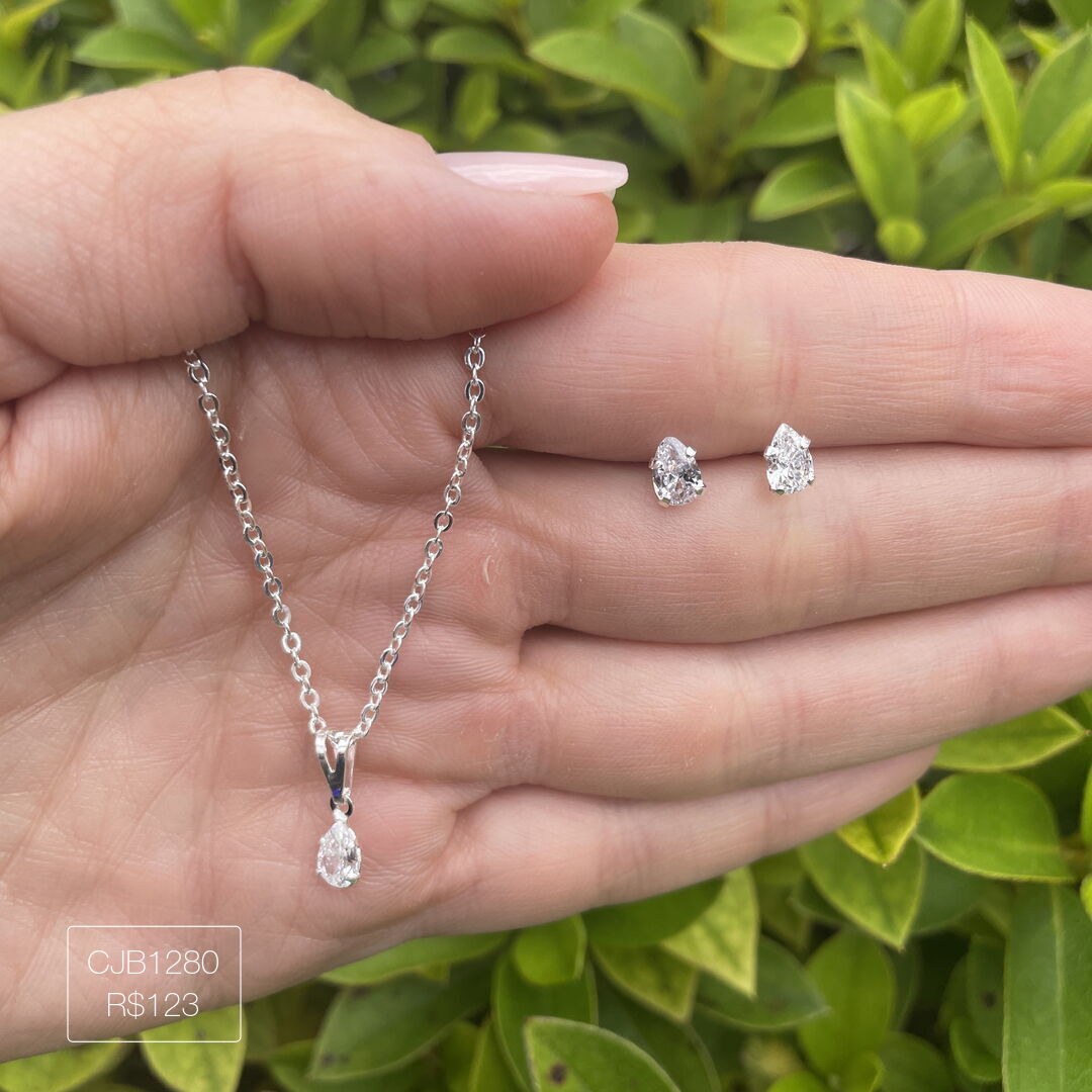 Conjunto de Ponto de Luz Gota Cristal Prateada